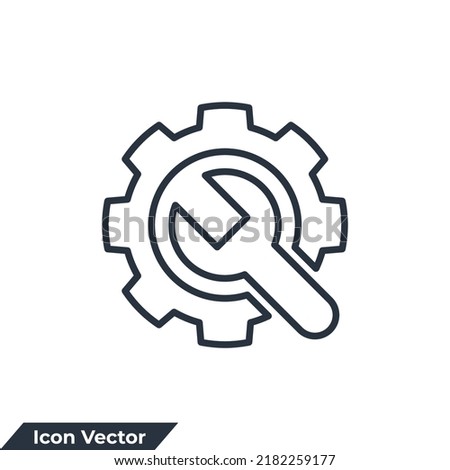 Gear and Wrench icon logo vector illustration. Service tool symbol template for graphic and web design collection