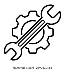 Gear with Wrench Icon Representing Mechanical Repair and Maintenance