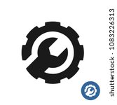 Gear and wrench icon. Service support logo. Round gear connected with wrench as one piece black symbol. Development and customization sign. Technical service concept.
