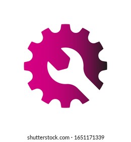 Gear and Wrench icon, tools design elements. Vector illustration in flat  style. Symbol on white background. EPS 10