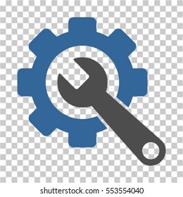 Gear and Wrench icon. Vector pictogram style is a flat bicolor symbol, cobalt and gray colors, chess transparent background. Designed for software and web interface toolbars and menus.