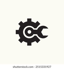 Gear and wrench icon vector, technology tools.