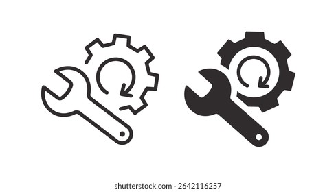Gear and wrench icons. Symbol of service or maintenance settings.