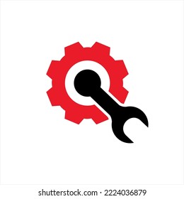 Gear and wrench illustration logo design with letter Q concept. Letter Q logo design.