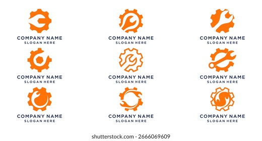 Gear wrench logo set bundle design template