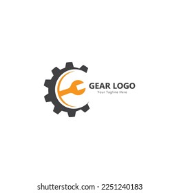 Logo de engranajes y llave plantilla de vector de diseño mecánico creativo simple