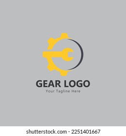 Gear and wrench logo simple creative mechanic design vector template