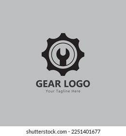 Logo de engranajes y llave plantilla de vector de diseño mecánico creativo simple