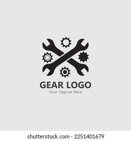 Gear and wrench logo simple creative mechanic design vector template