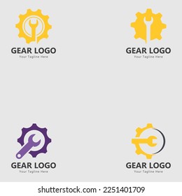 Logo de engranajes y llave plantilla de vector de diseño mecánico creativo simple