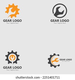 Gear and wrench logo simple creative mechanic design vector template
