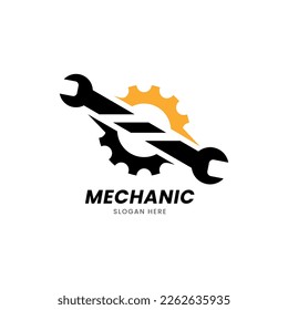 gear and wrench mechanic logo icon vector