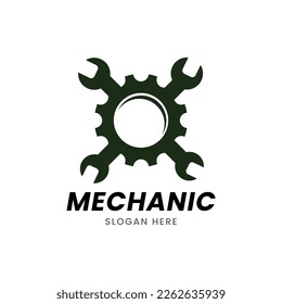 gear and wrench mechanic logo icon vector