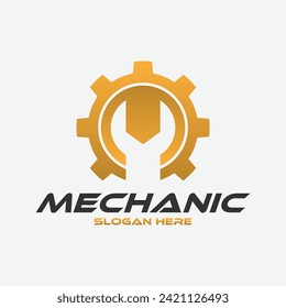 Vector de icono del logotipo mecánico de engranajes y llave, logotipo perfecto para empresas relacionadas con la industria automotriz.
