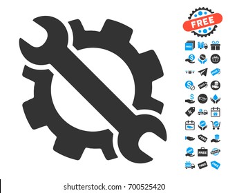 Gear And Wrench Options Tools grey pictograph with free bonus symbols. Vector illustration style is flat iconic symbols.