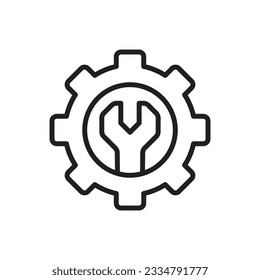 Gear and Wrench Outline Icon Vector Illustration