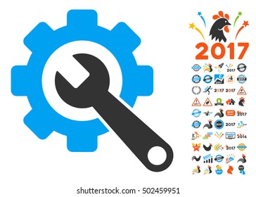 Gear and Wrench pictograph with bonus 2017 new year design elements. Vector illustration style is flat iconic symbols,modern colors, rounded edges.