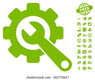 Gear and Wrench pictograph with free bonus design elements. Vector illustration style is flat iconic symbols, eco green color, white background.