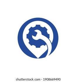 Gear wrench pin point logo template. Vector illustration of workshop location.	
