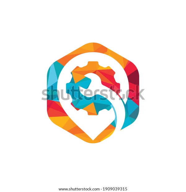 Gear wrench pin point logo template. Vector\
illustration of workshop\
location.	