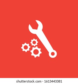 Gear And Wrench Red Icon On White Background. Red Flat Style Vector Illustration