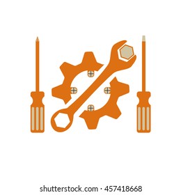 Gear with wrench and screwdriver technical repair service logo
