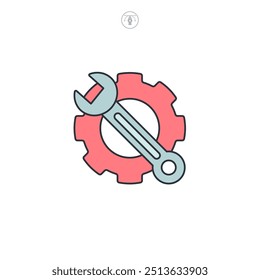 Gear with wrench, Service tool icon symbol vector illustration isolated on white background