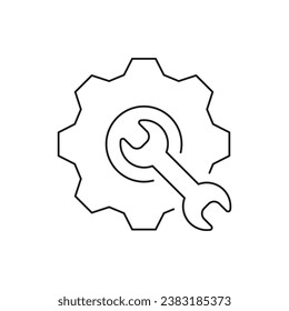 Gear and wrench. Setup, settings icon line style isolated on white background. Vector illustration