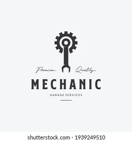 Gear Wrench Spanner Piston Vintage Logo. Minimalist Illustration of Mechanical Garage Shop Vector. Design of Piston Automotive Concept