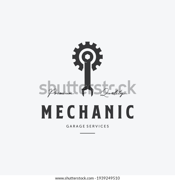 Gear Wrench Spanner Piston Vintage Logo.\
Minimalist Illustration of Mechanical Garage Shop Vector. Design of\
Piston Automotive Concept