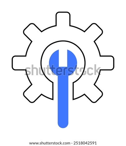 Gear and wrench symbol with simple lines. Iconic symbol for engineering, technical support, settings, repair, and maintenance. Ideal hardware support, software settings, customer service, mechanical