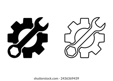 Gear and wrench symbols vector illustration, maintenance icons