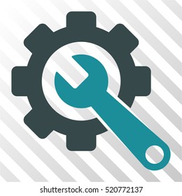 Gear and Wrench vector icon. Illustration style is flat iconic bicolor soft blue symbol on a hatch transparent background.