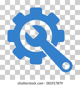 Gear And Wrench vector icon. Illustration style is a flat iconic cobalt symbol on a transparent background.