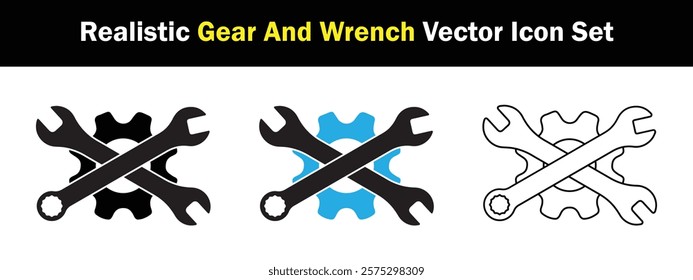 Gear and wrench vector icon set isolated on white background. Tools and Service settings repair vector illustration art work.