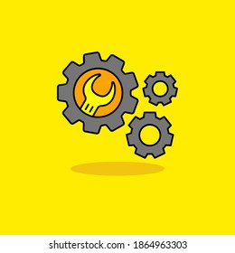 Gear with wrench vector illustration suitable for engineering concept. Linear color style of engineering icon
