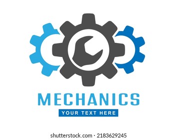 A gear and a wrench. Vector for logo, emblem, sticker or brand. Illustration for websites, applications and creative ideas. Flat style