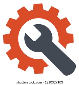 Gear and wrench vector logo template concept illustration in flat style. Support icon. Setting flat icon. Cog sign. SEO insignia. Design element