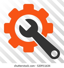 Gear and Wrench vector pictogram. Illustration style is flat iconic bicolor orange and gray symbol on a hatch transparent background.