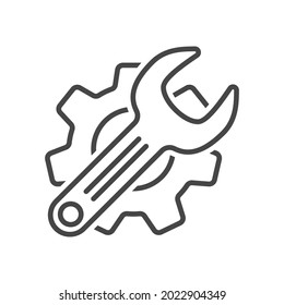 Gear and wrench vector in simple line style suitable for repair icon