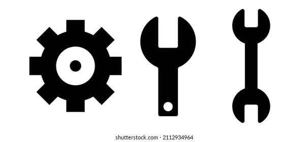 Gear and wrenches silhouette icon. Tool set. Vector.