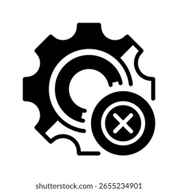 Gear with X Marks Line Icon, Outline Symbol for Error Indication, System Failure, Cancellation Process, Problematic Settings, and Incorrect Configuration. Vector Sign Icon.