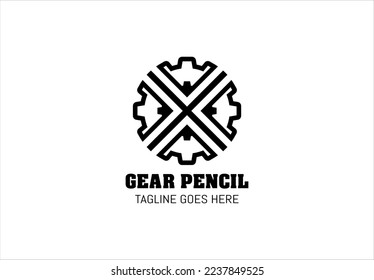 Gear x pencil in a circle for anything logo