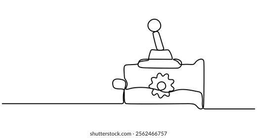 gearbox icon continuous one line drawing, Automatic transmission gear selector in modern offroad car, Concept showing the design process of a complex gearbox using a technical pro vector illustration.