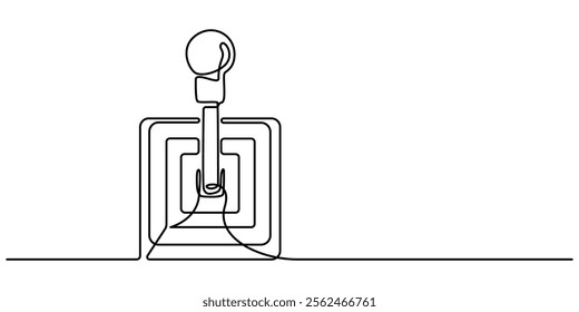 gearbox icon continuous one line drawing, Automatic transmission gear selector in modern offroad car, Concept showing the design process of a complex gearbox using a technical pro vector illustration.