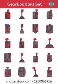 Gearbox Icon Set In Red And Gray Color.