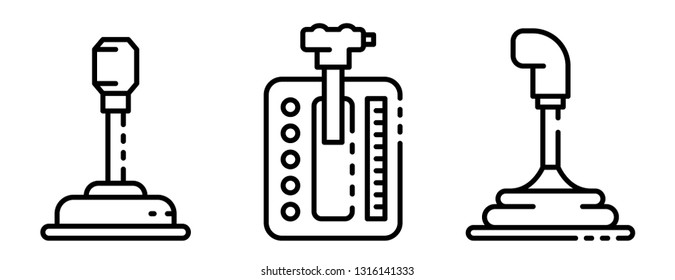 Gearbox icons set. Outline set of gearbox vector icons for web design isolated on white background