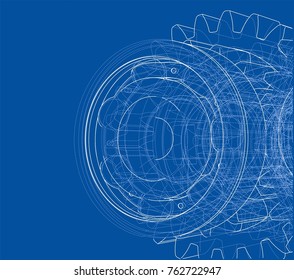 Gearbox sketch. Vector rendering of 3d. Wire-frame style
