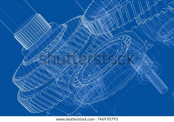 Download Gearbox Sketch Vector Rendering 3d Wireframe Stock Vector Royalty Free 746970793