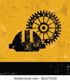 Gear,engineer design on yellow background,grunge vector